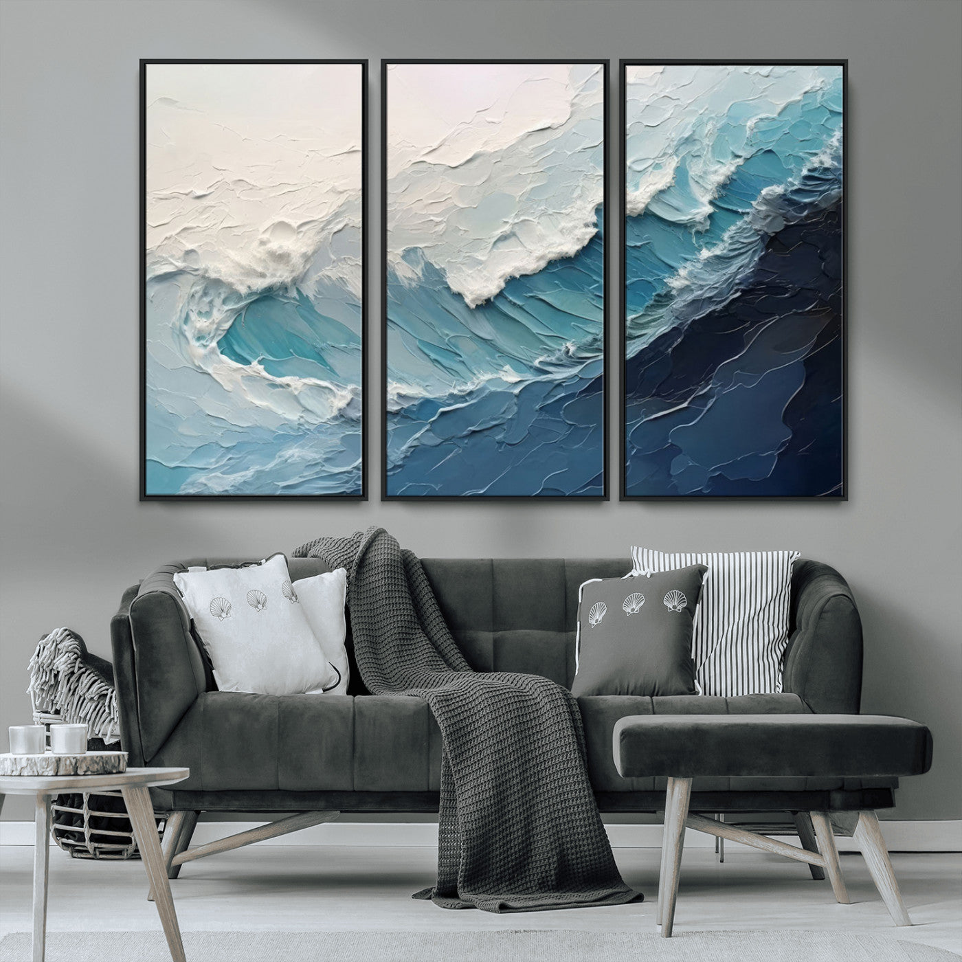 MGV-FC-48X32-3P - Ocean Wave Canvas Wall Art Print - Coastal Wall Decor for Living Room - Large Ocean Wave Wall Art