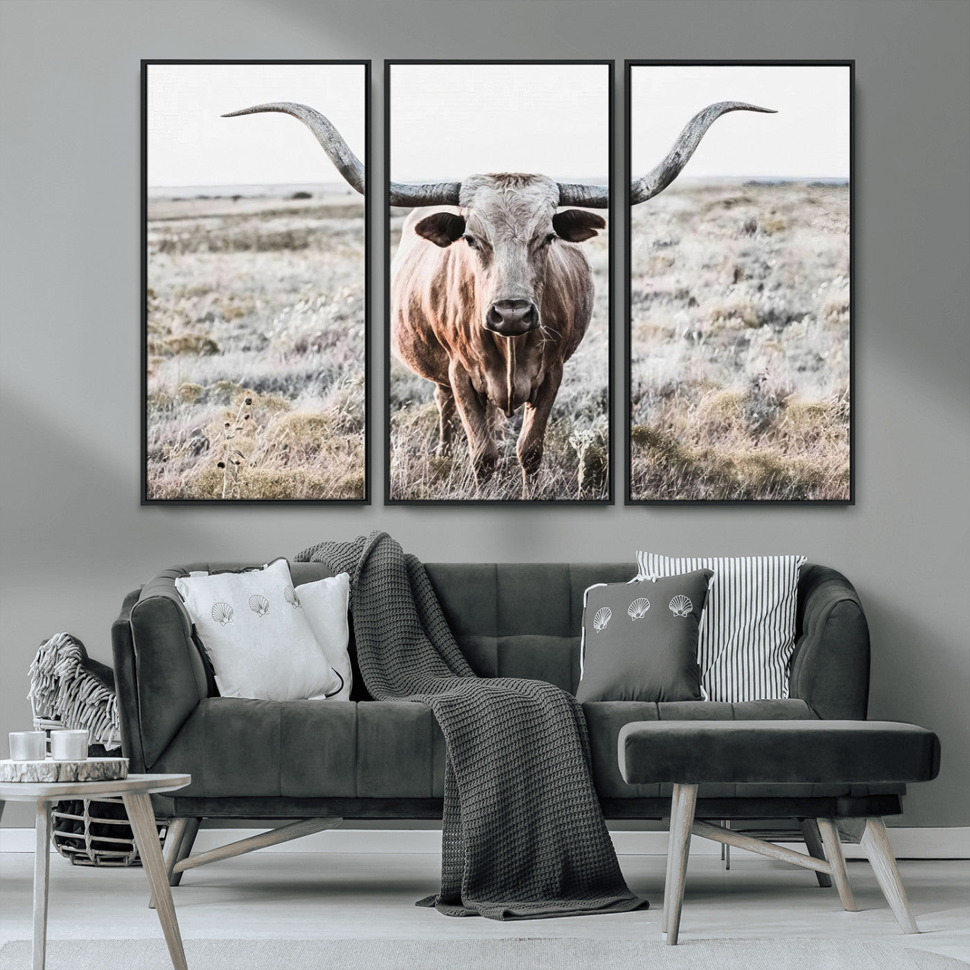 -Rustic Texas Longhorn Wall Art Canvas Print | Western Farmhouse Decor for Living Room or Office,