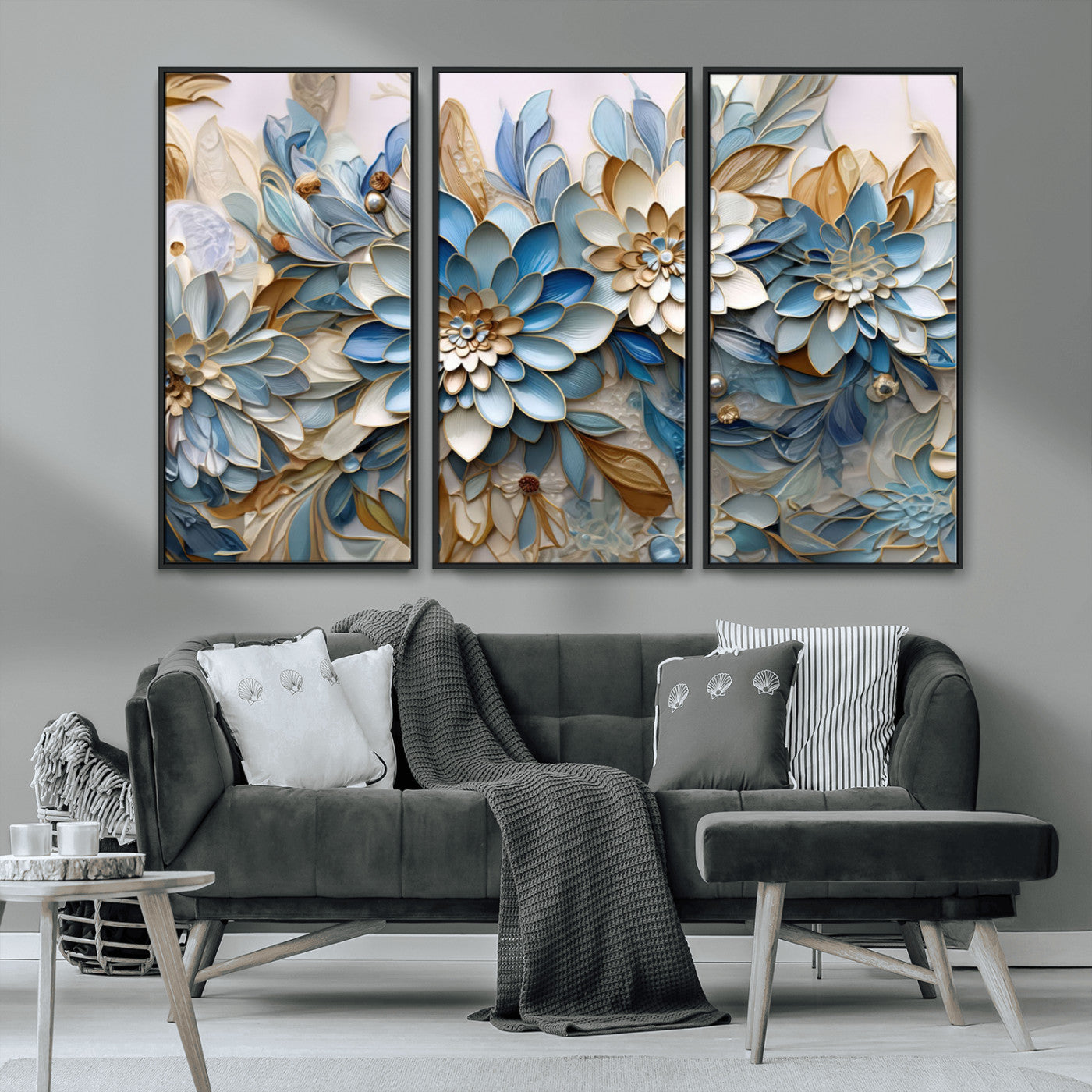 MGV-FC-48X32-3P - Blu Abstract Flower Wall Art Canvas Print