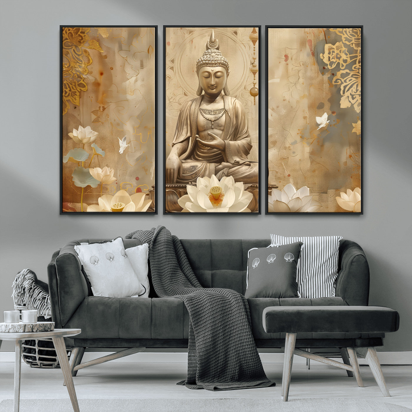 MGV-FC-48X32-3P - Buddha Wall Art Canvas Print, Buddha Meditation Room Decor, Yoga Room Wall Decor