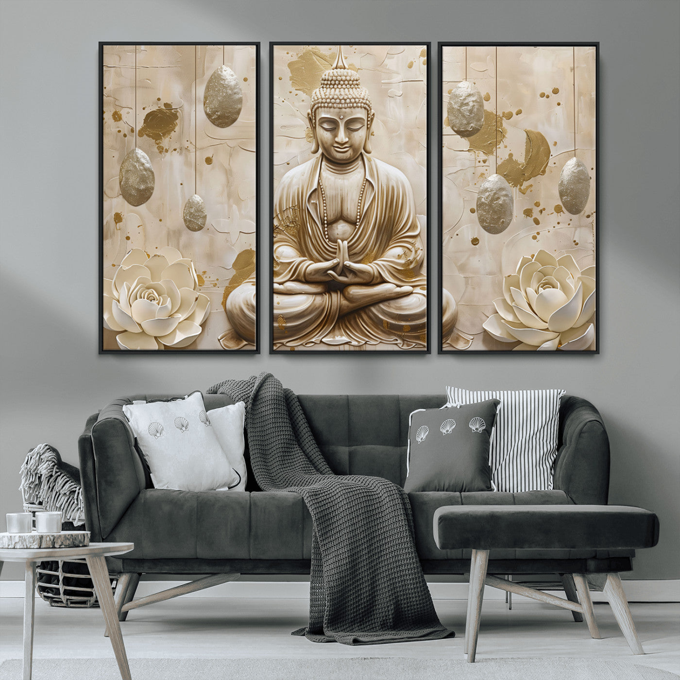 MGV-FC-48X32-3P - Serene Buddha Wall Art | Yoga Room Decor and Meditation Wall Art Print | Framed and Ready to Hang