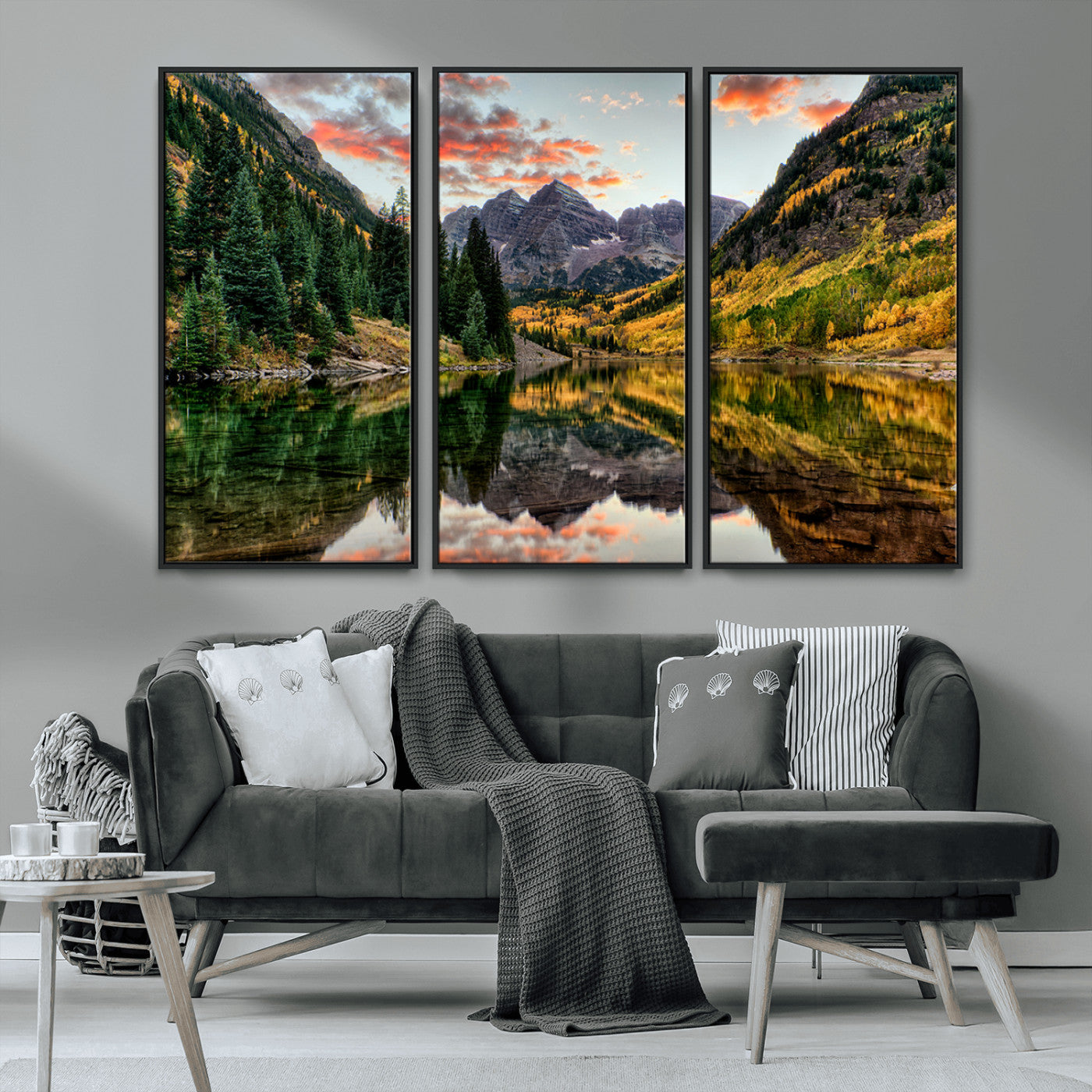 MGV-FC-48X32-3P - Maroon Bells Wall Art - Scenic Canvas Print of Maroon Bells in Autumn for Elegant Home or Office