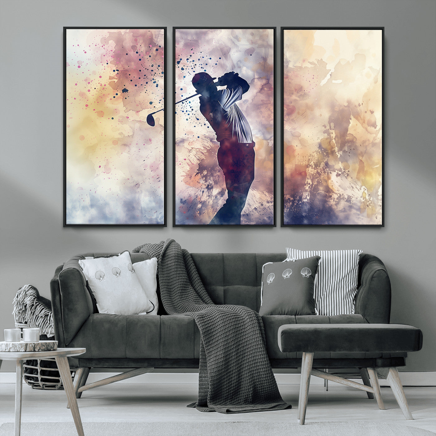 MGV-FC-48X32-3P - Abstract Watercolor Golf Player Wall Art Canvas Print