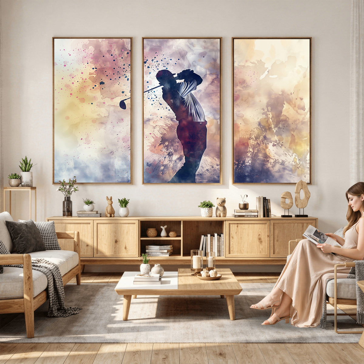 10848-MGV-CV-36X24 - Abstract Watercolor Golf Player Wall Art Canvas Print