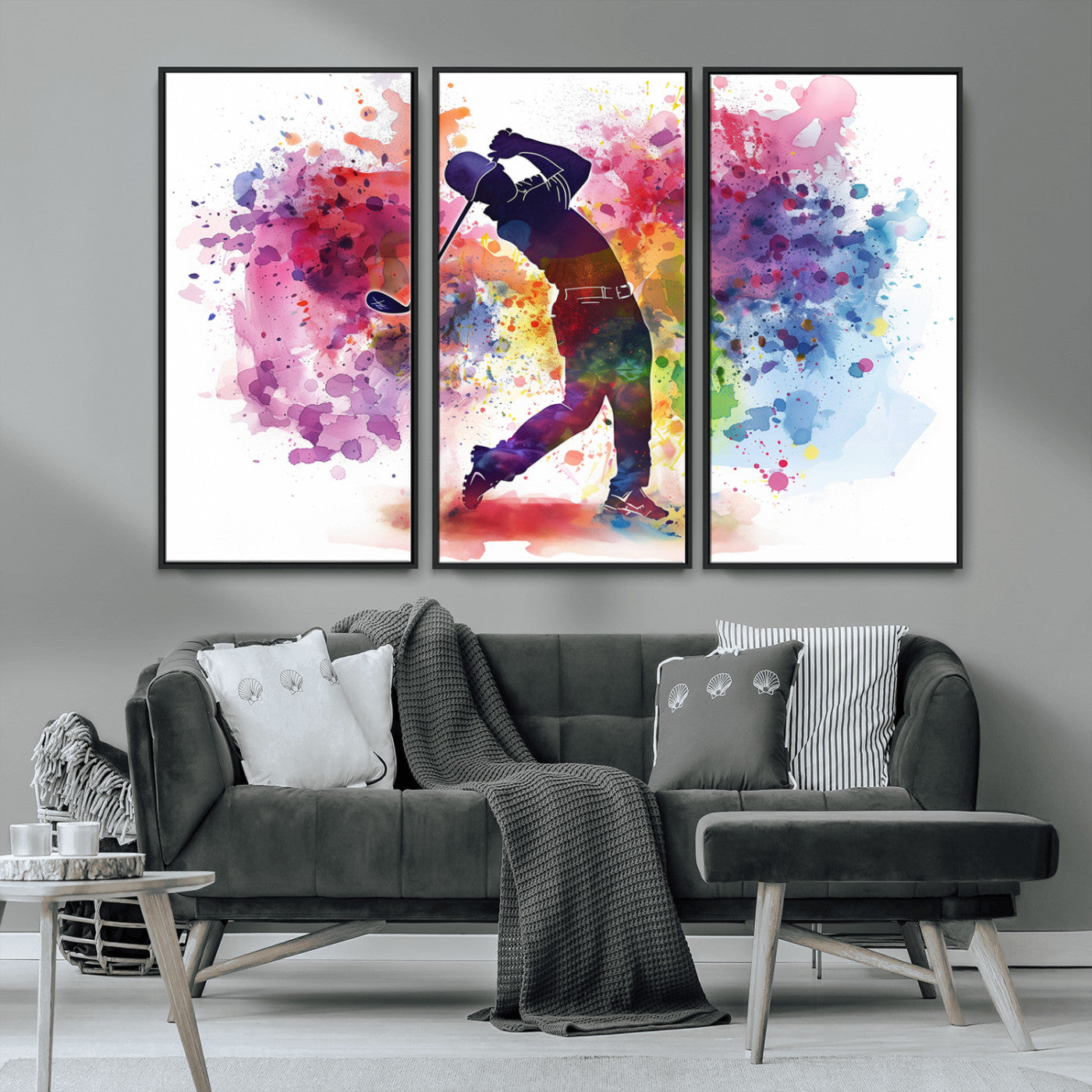 MGV-FC-48X32-3P - Colorful Golfer Swing Wall Art Canvas Print - Ready to Hang, Framed Sports Decor