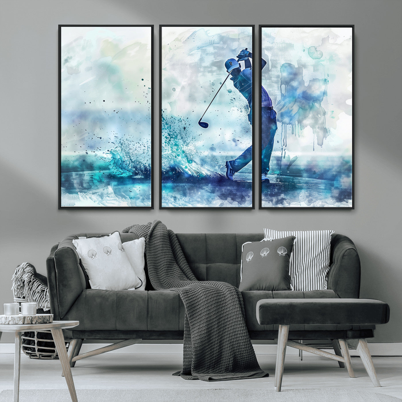 MGV-FC-48X32-3P - Golf Swing Wall Art Canvas Print - Sports-Inspired Watercolor Decor - Ready to Hang