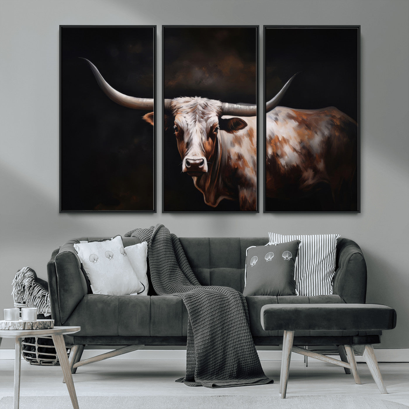 82543-MGV-CV-36X24-Texas Longhorn Wall Art Canvas Print | Western Ranch Decor | Bold Rustic Cattle Artwork | Ready to