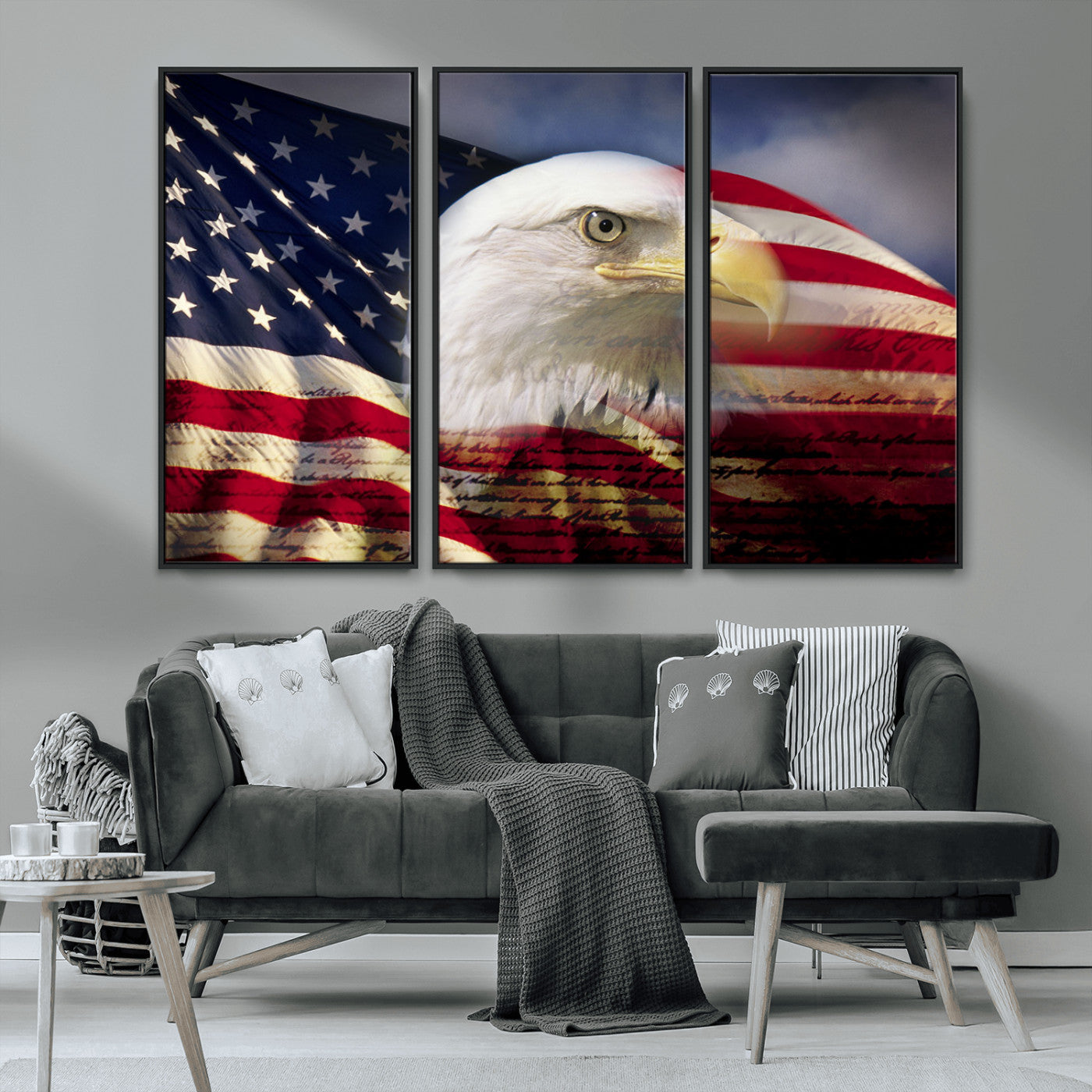 MGV-FC-48X32-3P - American Flag Eagle Symbol Wall Art, American Flag Eagle Wall Art Canvas Print
