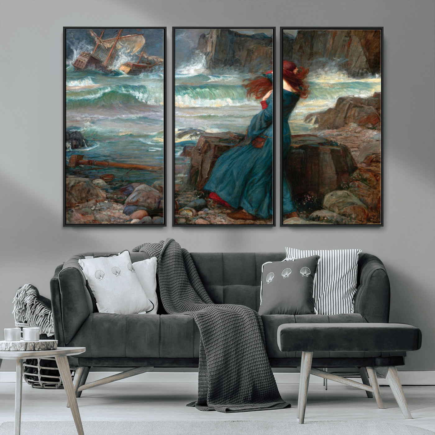 -Miranda by the Shore Wall Art Canvas Print – Tempest Scene Ocean Storm – Ready to Hang