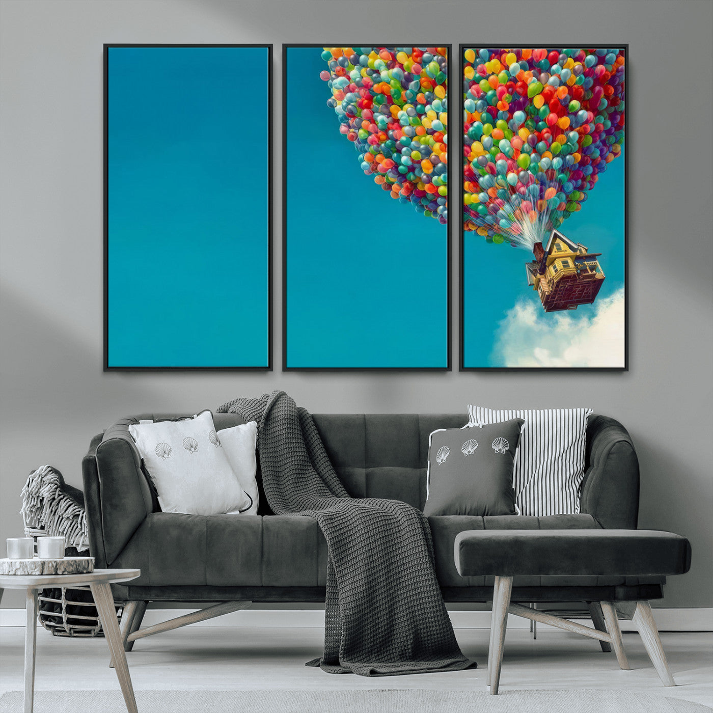 MGV-FC-48X32-3P - Carl Fredricksen, Up Movie Wall Art, Colorful Balloon House Art | Whimsical Wall Decor for Living