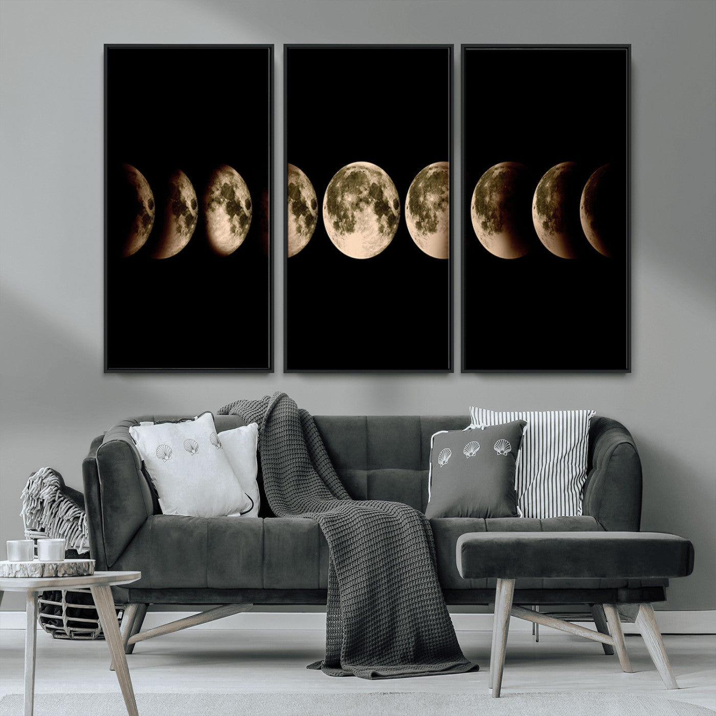 MGV-FC-48X32-3P - Phases of the Moon Wall Art | Canvas Print for Modern Wall Decor | Ready to Hang and Framed