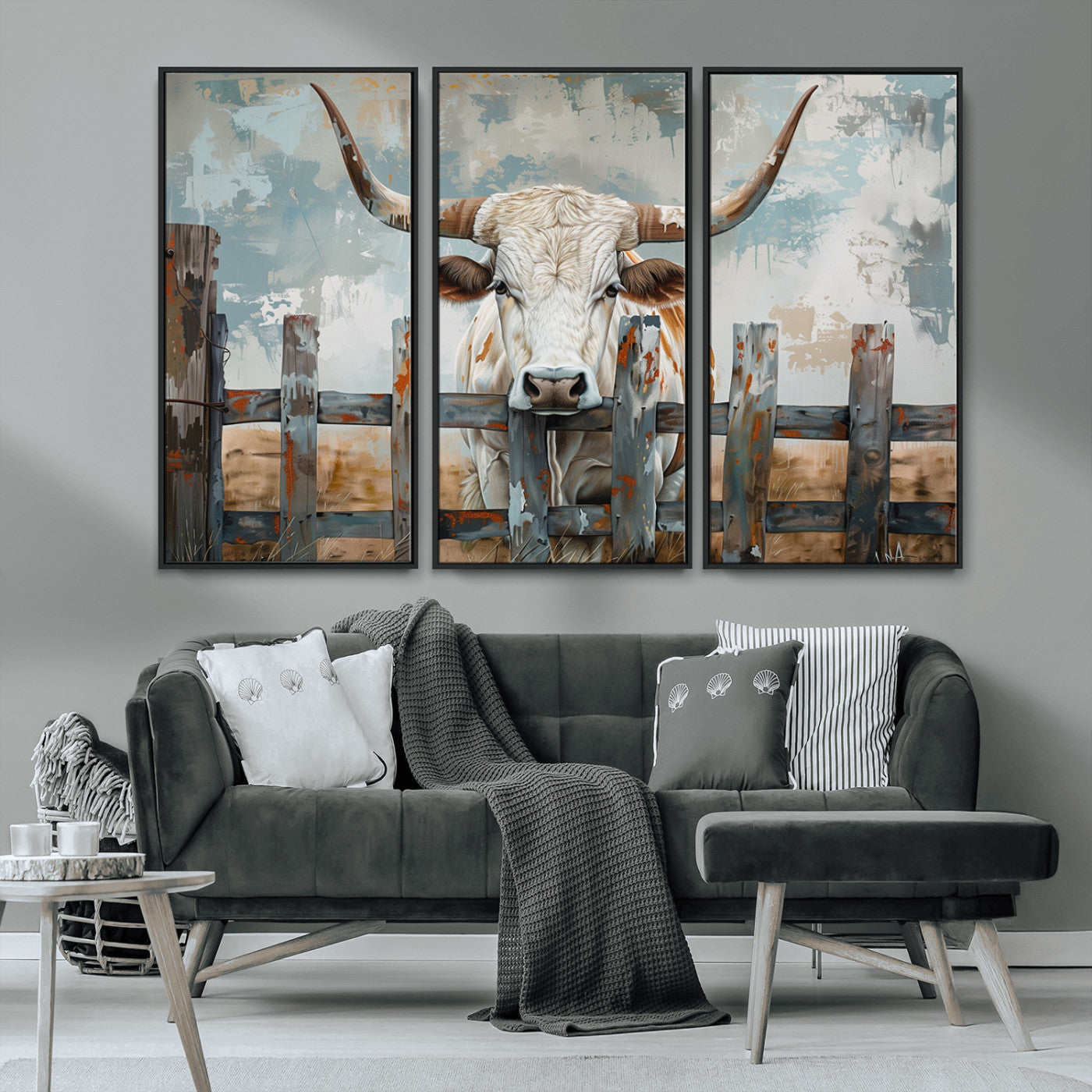 MGV-FC-48X32-3P - Vintage Cow Wall Art Canvas Print for Farmhouse Wall Decor Theme, Cattle Wall Art Print