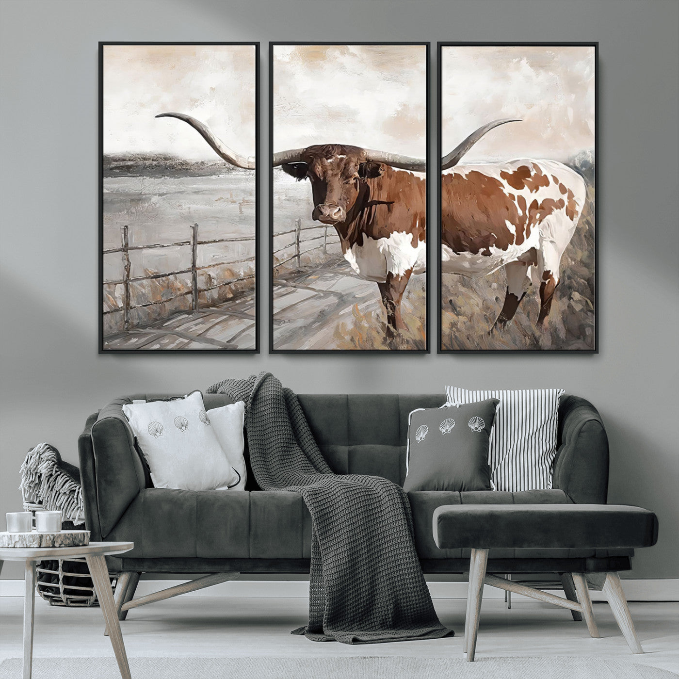 57340-MGV-CV-36X24-Vintage Texas Cow Wall Art Canvas Print, Rustic Longhorn Wall Art | Canvas Print for Farmhouse Decor