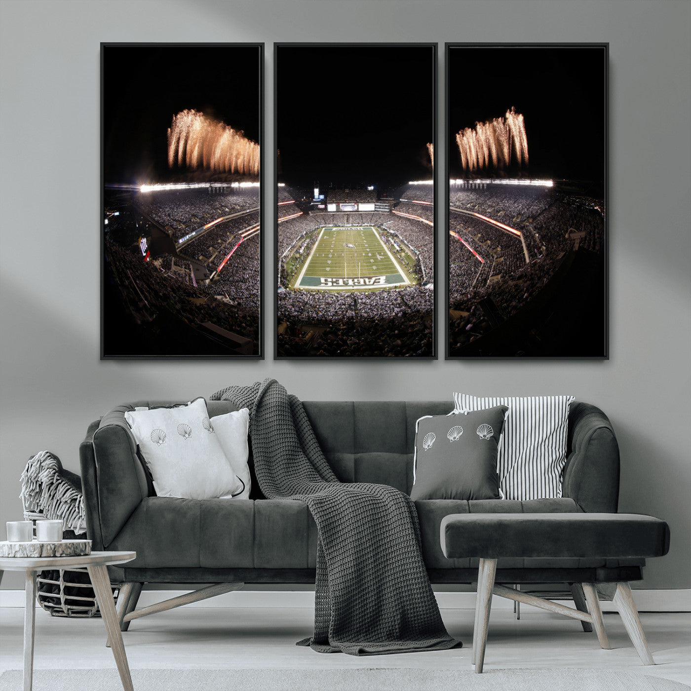 48893-MGV-CV-36X24-Eagles Field Stadium Wall Art - Lincoln Financial Field Fireworks Game Triple Canvas Wall Art -