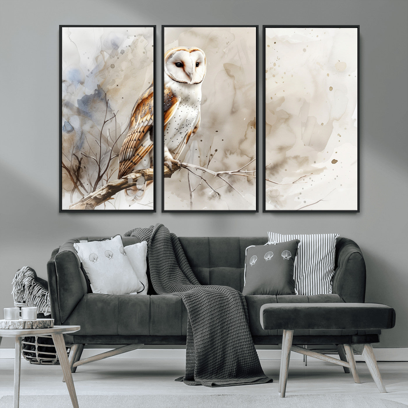 MGV-FC-48X32-3P - Barn Owl Wall Art | Watercolor Canvas Print | Perfect for Farmhouse Wall Decor | Ready to Hang