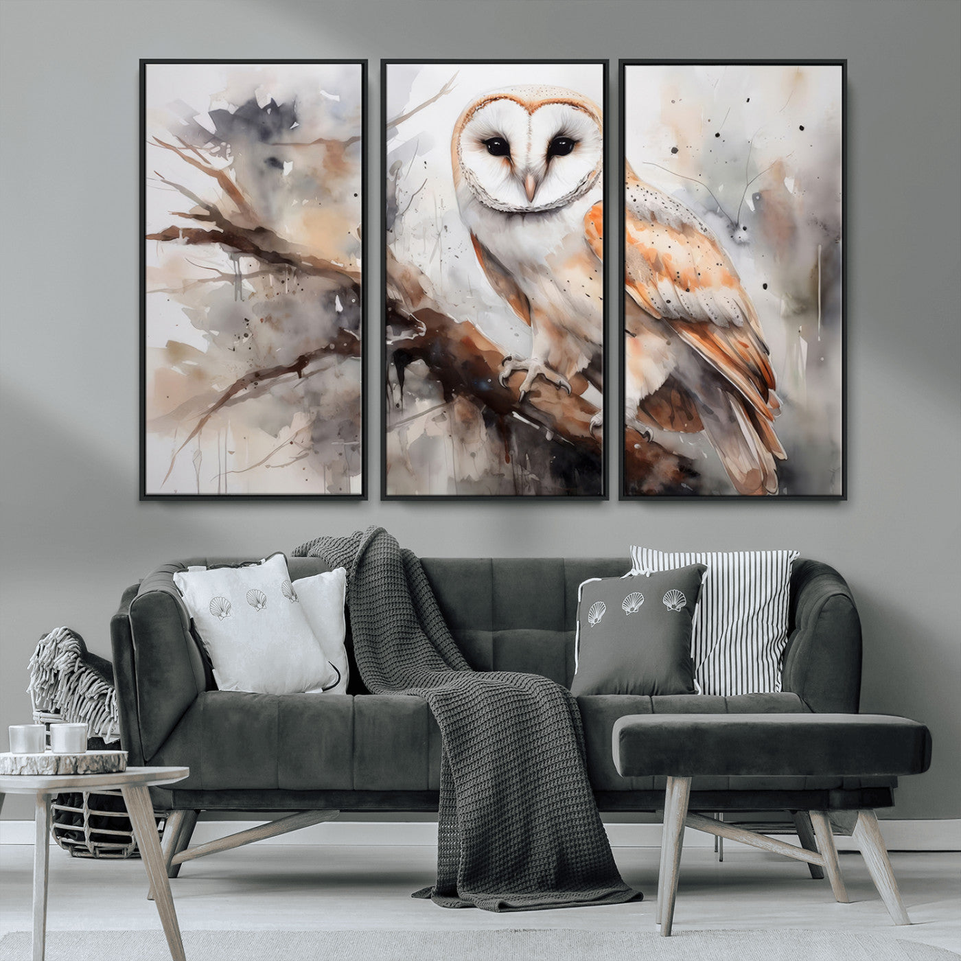 MGV-FC-48X32-3P - Barn Owl Wall Art | Watercolor Barn Owl Canvas Print | Perfect for Farmhouse Wall Decor | Ready to