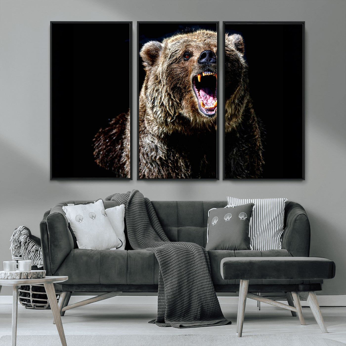 MGV-FC-48X32-3P - Grizzly Bear Canvas Print | Wildlife Wall Art for Cabin Decor | Ready to Hang Framed
