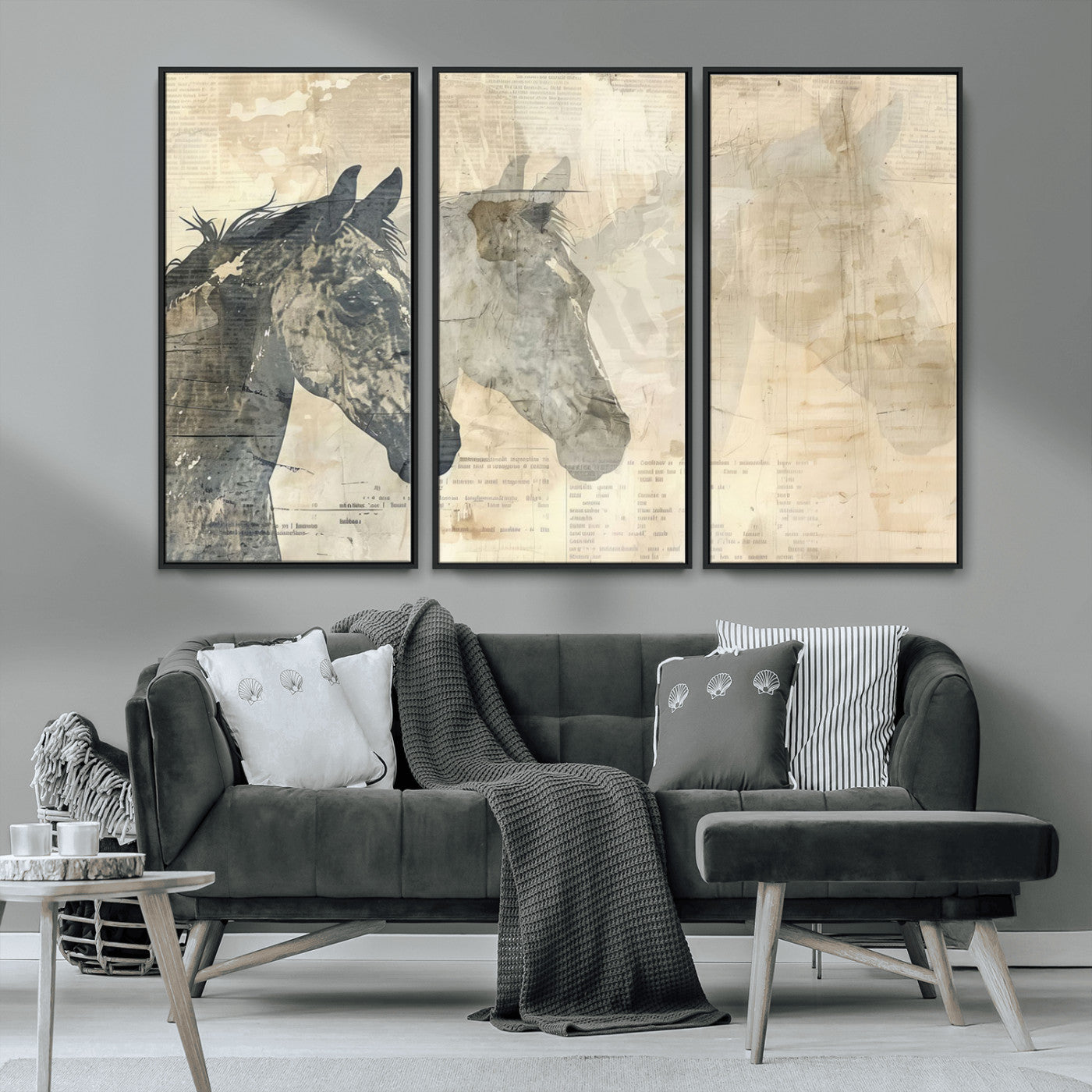 MGV-FC-48X32-3P - Abstract Horse Canvas Print | Modern Farmhouse Wall Art | Ready to Hang Framed