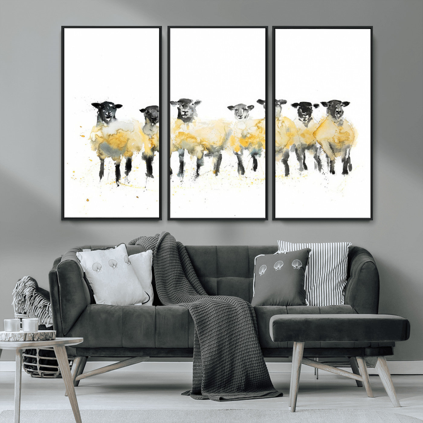 MGV-FC-48X32-3P - Farmhouse Wall Art Sheep Print | Ready to Hang Framed Canvas | Rustic Barn Decor
