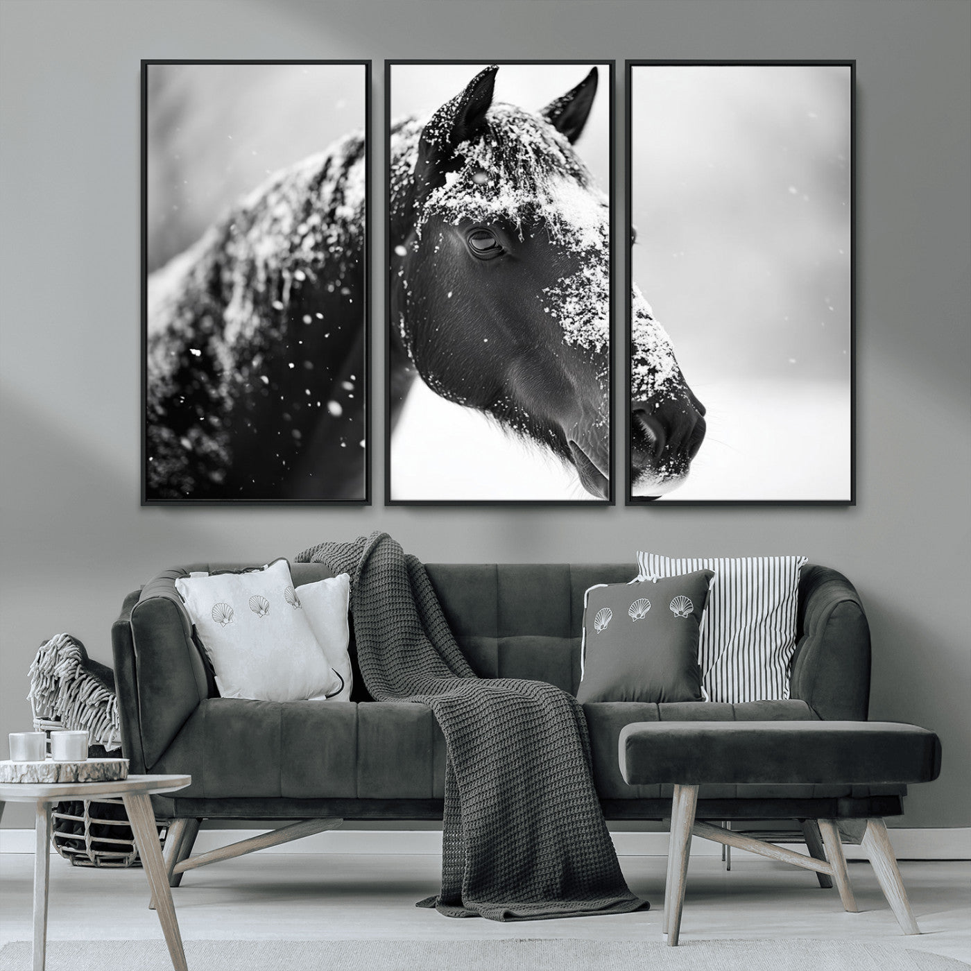 MGV-FC-48X32-3P - Horse Canvas Print - Winter Horse Snow Wall Art Canvas Print