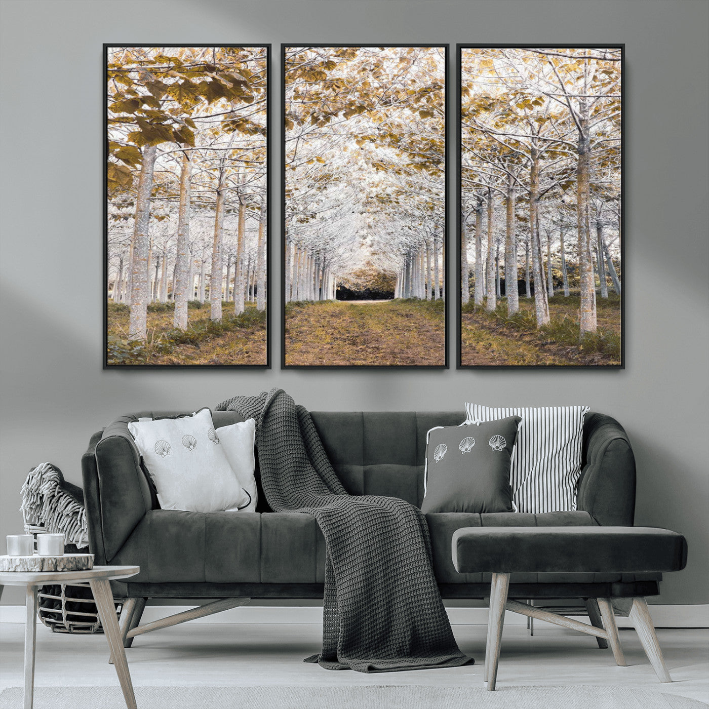 MGV-FC-48X32-3P - Forest Grove Wall Art | Serene Pathway Canvas Print | Ready to Hang and Framed Nature Wall Decor for