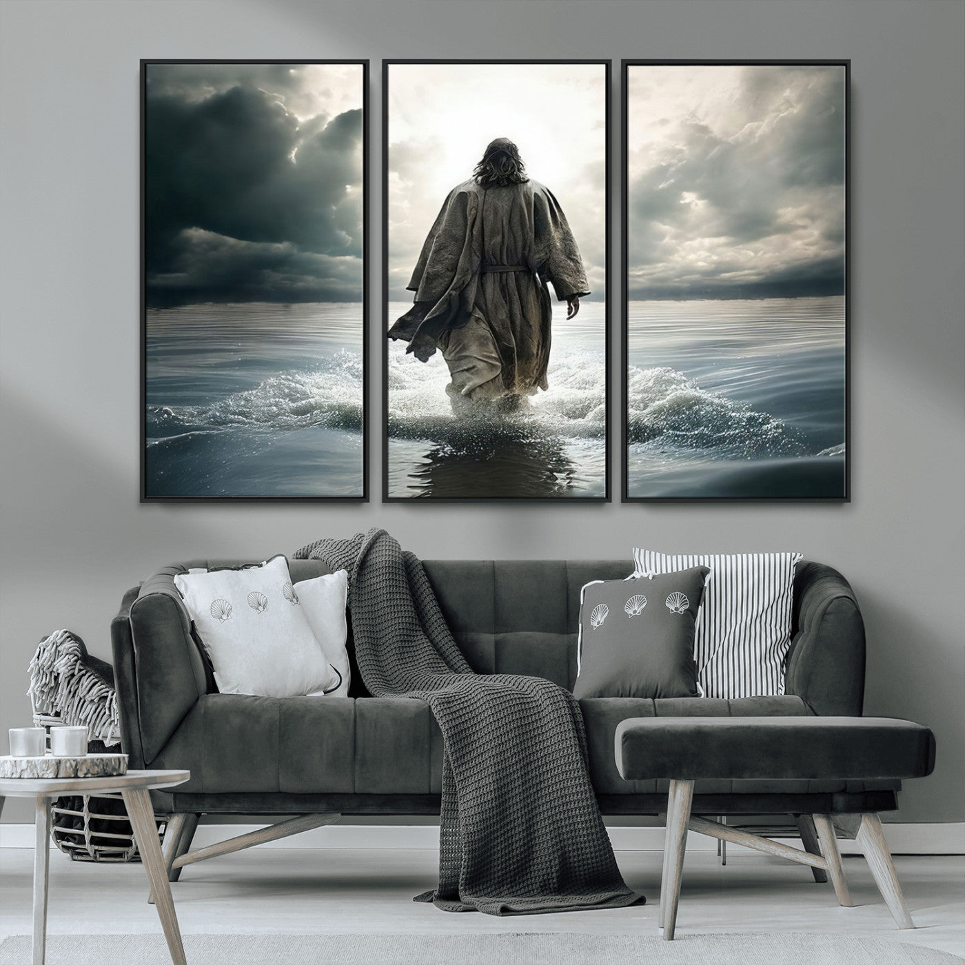 MGV-FC-48X32-3P - Jesus Walking on Water Wall Art | Canvas Print | Ready to Hang | Christian Home Decor | Spiritual
