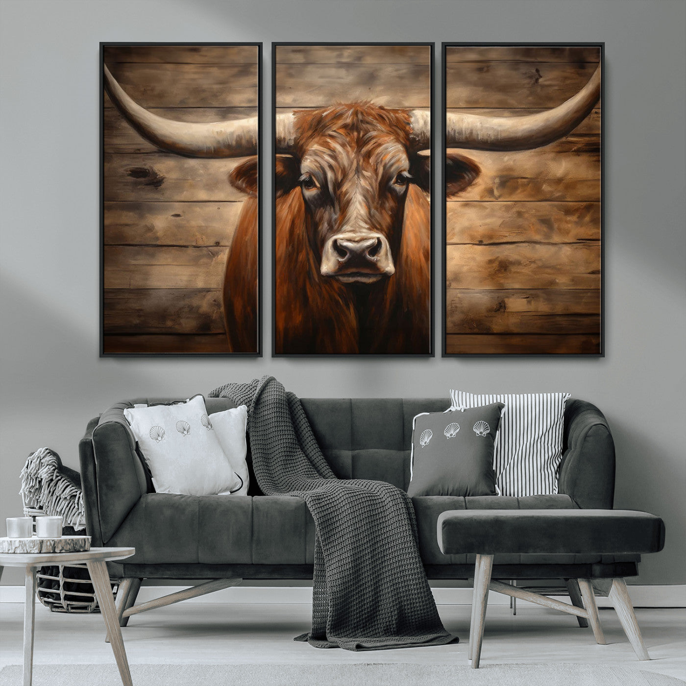 77556-MGV-CV-36X24-Longhorn Bull Wall Art | Canvas Print | Ready to Hang | Rustic Farmhouse Wall Decor | Western Barn