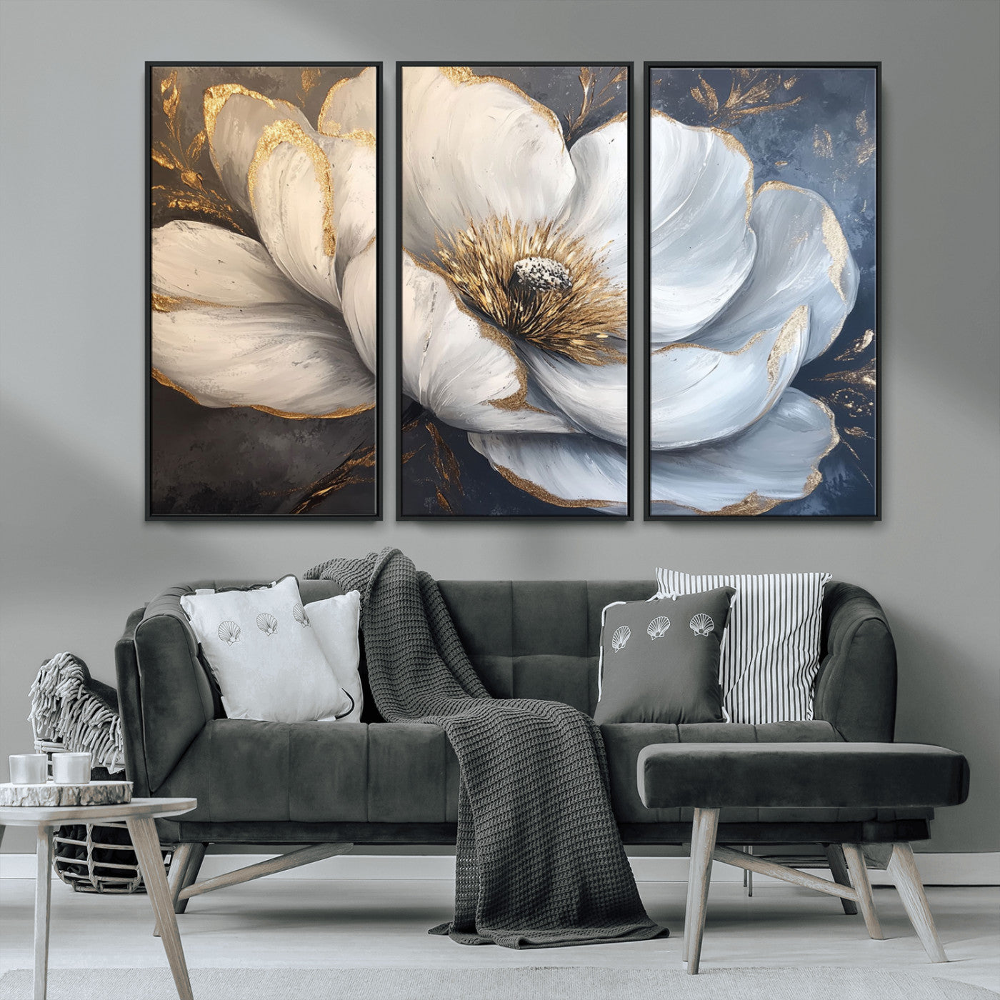MGV-FC-48X32-3P - White Magnolia Flower Wall Art Canvas Print | Abstract Floral Wall Decor | Elegant Bloom Artwork |