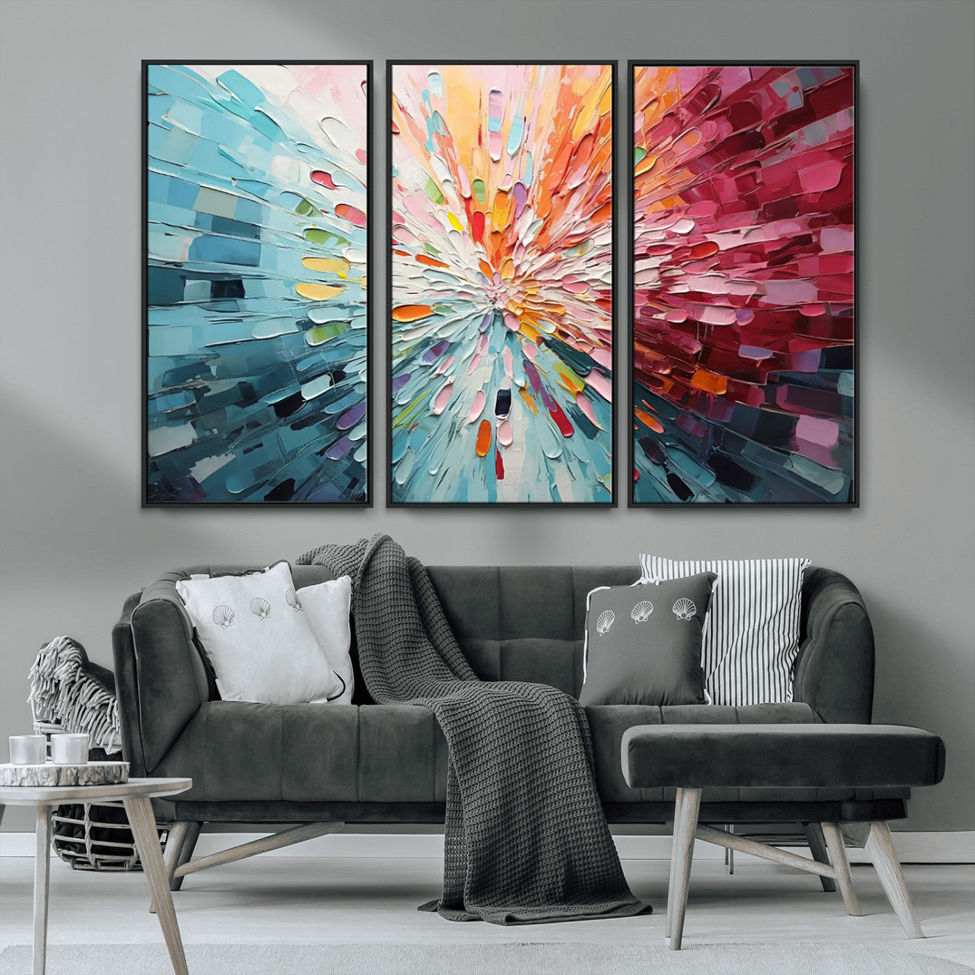 MGV-FC-48X32-3P - Radiant Bloom Abstract Floral Wall Art Canvas Print - Colorful Burst - Modern Living Room Decor -