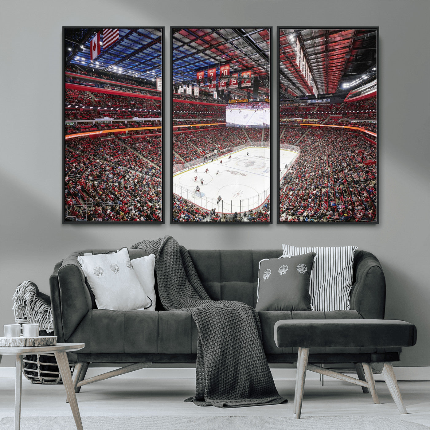 MGV-FC-48X32-3P - Barton Malow Little Caesars Arena Detroit Wall Art Canvas Print - Detroit Hockey and Basketball
