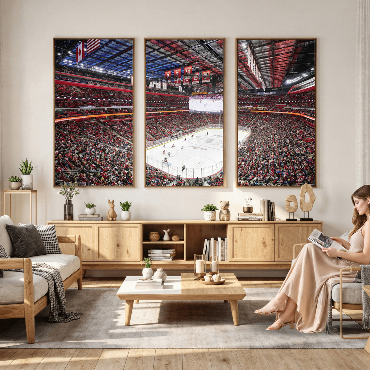 62263-MGV-CV-36X24 - Barton Malow Little Caesars Arena Detroit Wall Art Canvas Print - Detroit Hockey and Basketball