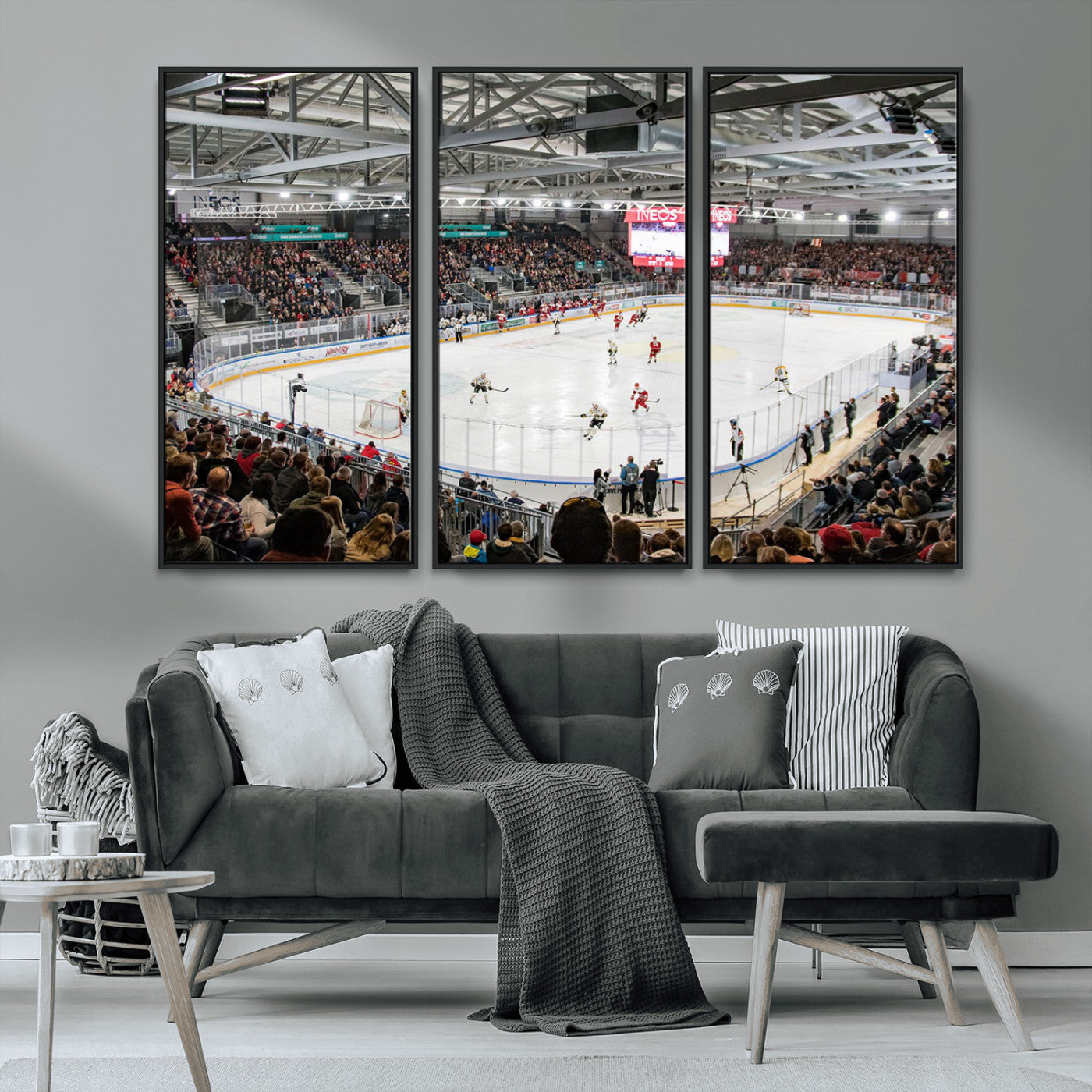MGV-FC-48X32-3P - Lausanne Arena Ice Hockey Stadium Wall Art Canvas Print, Framed Lausanne Arena Ice Hockey Canvas