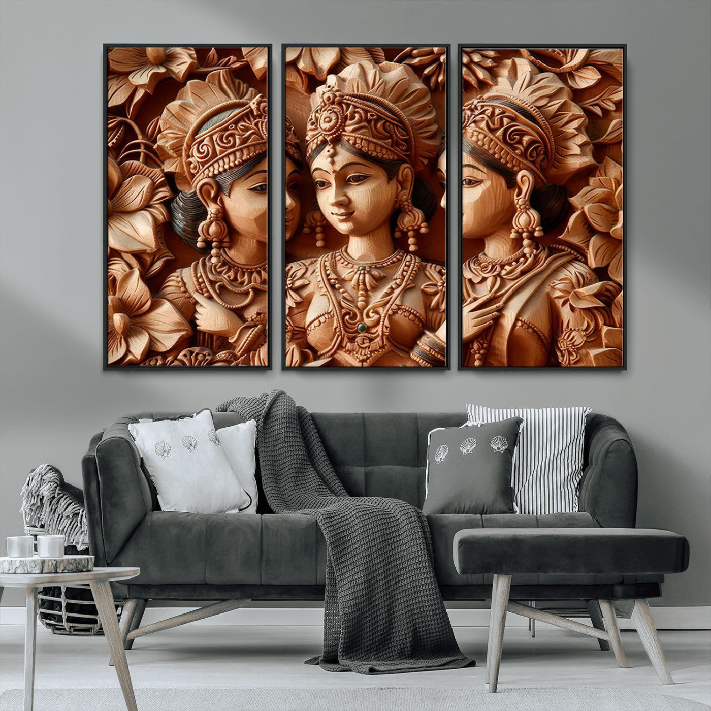 MGV-FC-48X32-3P - Indian Woman Statue Wall Art Canvas Print