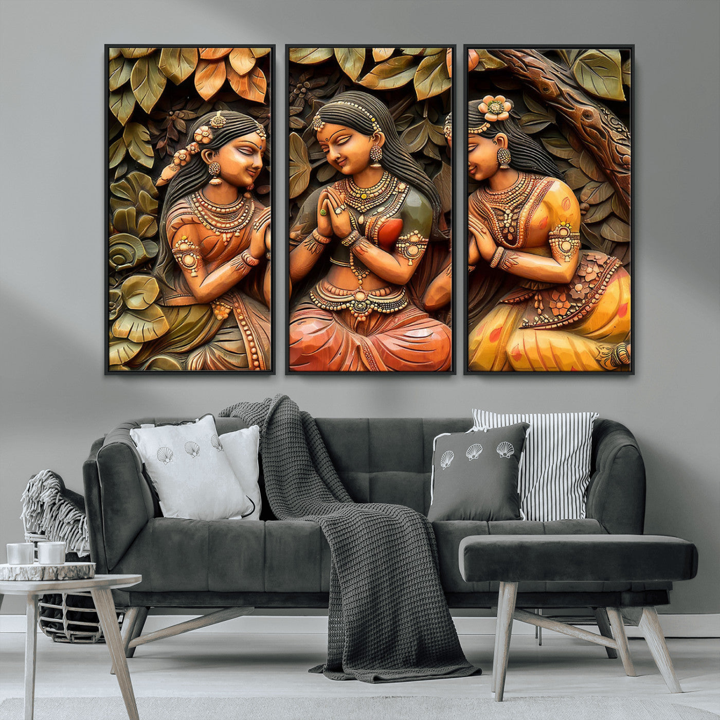 MGV-FC-48X32-3P - Indian Woman Statue Wall Art Canvas Print