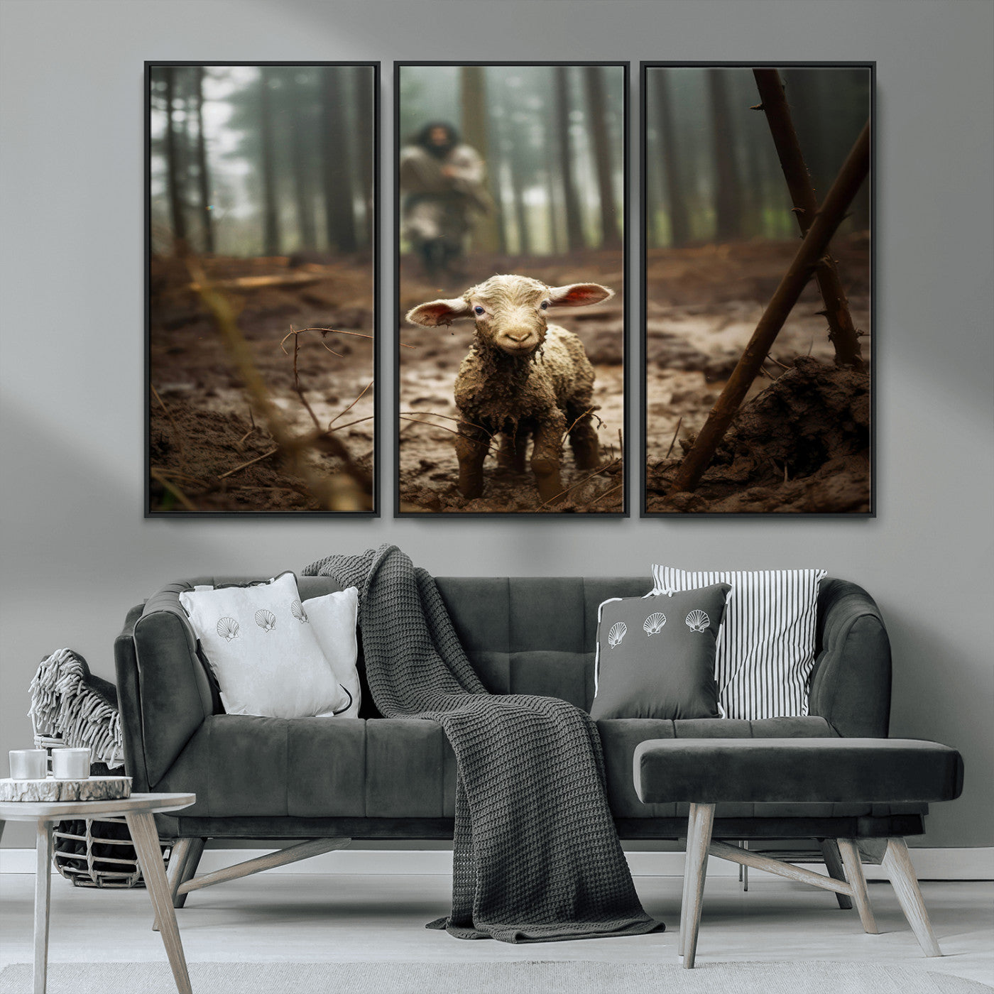 MGV-FC-48X32-3P - Jesus Running After a Lost Lamb Canvas Wall Art Print
