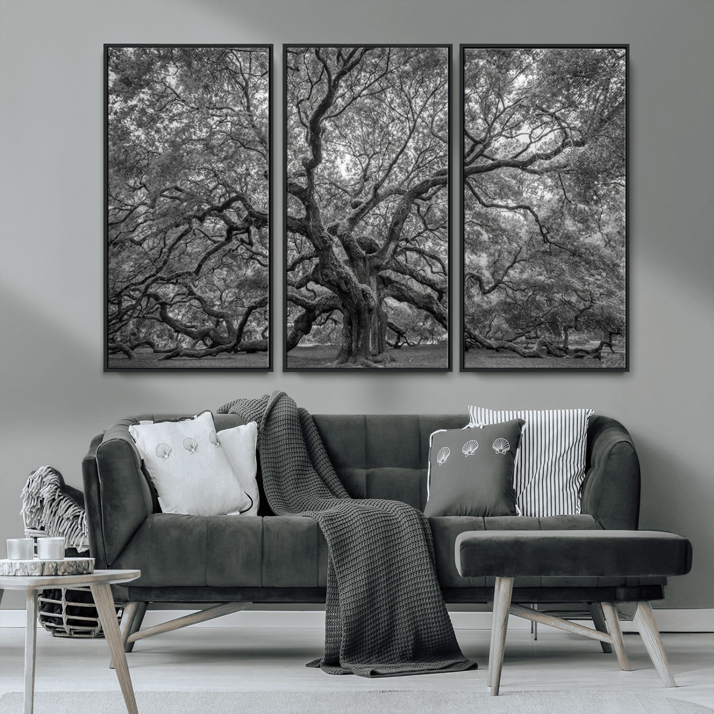 97240-MGV-CV-36X24-Majestic Angel Oak Tree Black and White Canvas Print – Multi Panel Wall Art, Giclée Print, Ready to