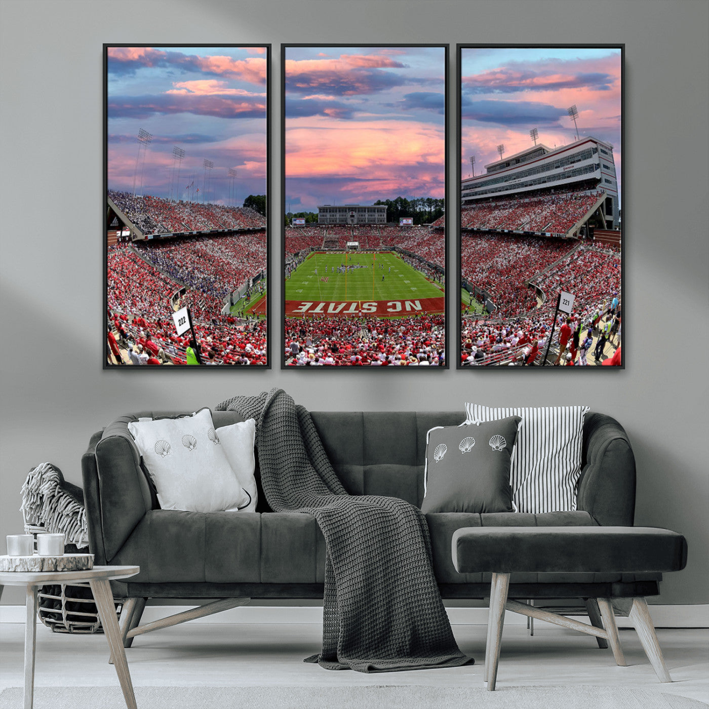 MGV-FC-48X32-3P - Carter-Finley Stadium Art Sunset Game Triple Canvas Wall Art - NC State Wolfpack Football Match