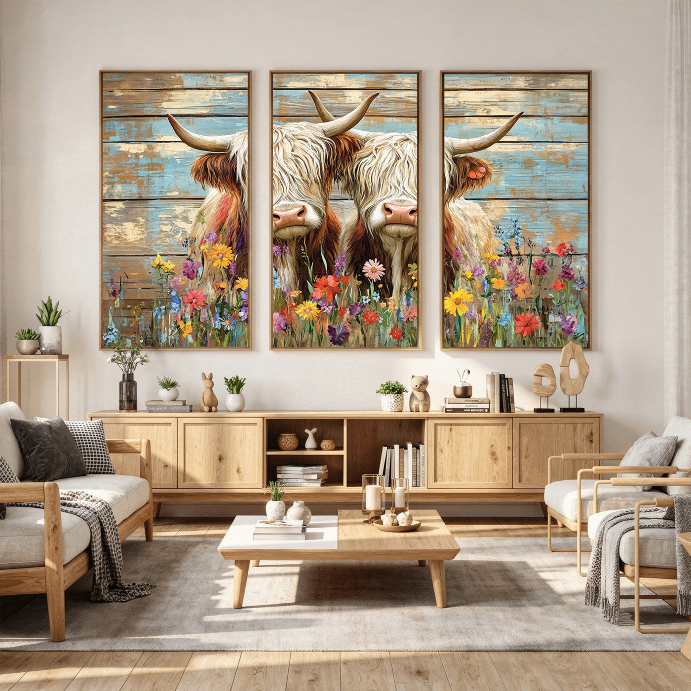 36972-MGV-CV-36X24 - Cute Highland Cow Canvas Wall Art - Rustic Farmhouse Decor with Colorful Flowers Perfect Wall Art