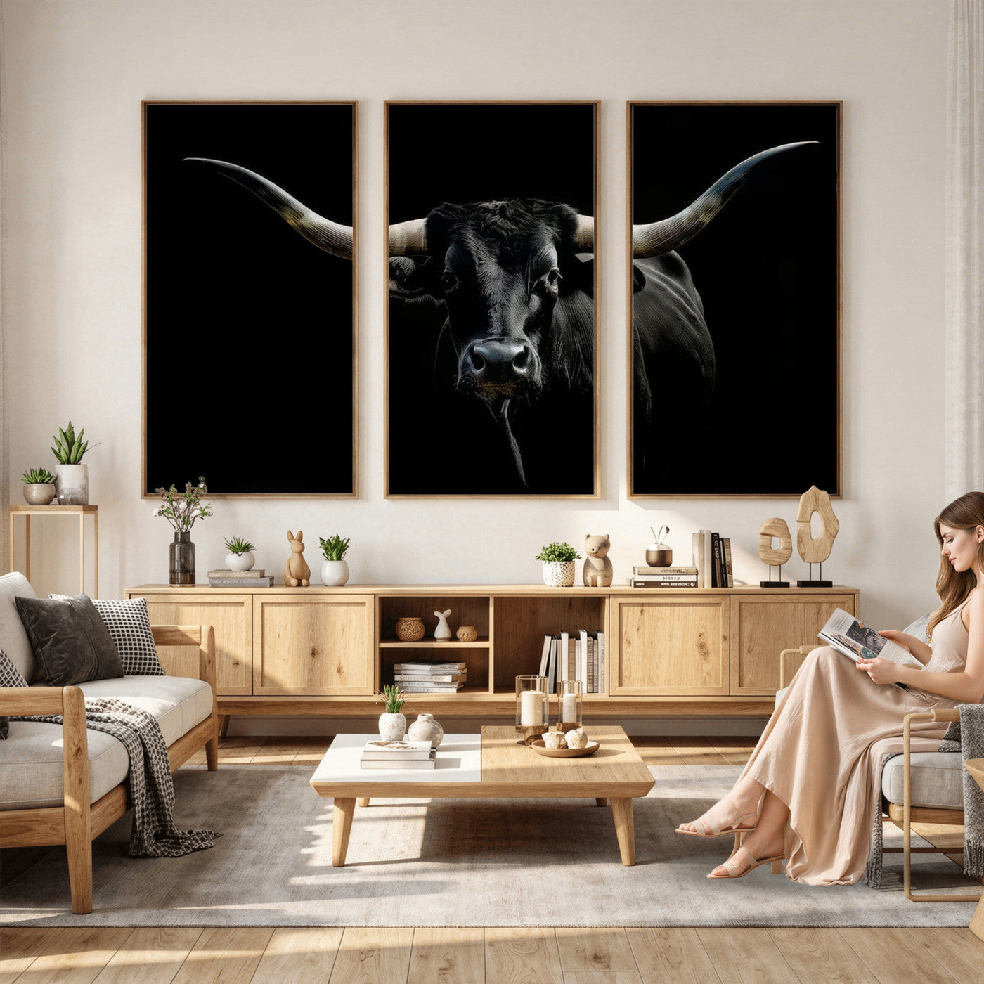 37889-MGV-CV-36X24 - Texas Longhorn Canvas Wall Art - Rustic Western Longhorn Bull Print in Brown & Black - Farmhouse Decor for Living Room, Office, or Ranch