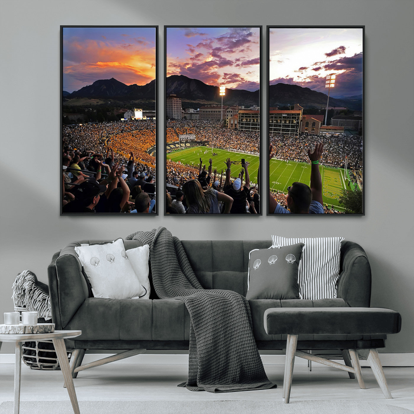 MGV-FC-48X32-3P - Framed Colorado Buffaloes Football Team Print - Boulder Folsom Field Stadium Wall Art Canvas Print