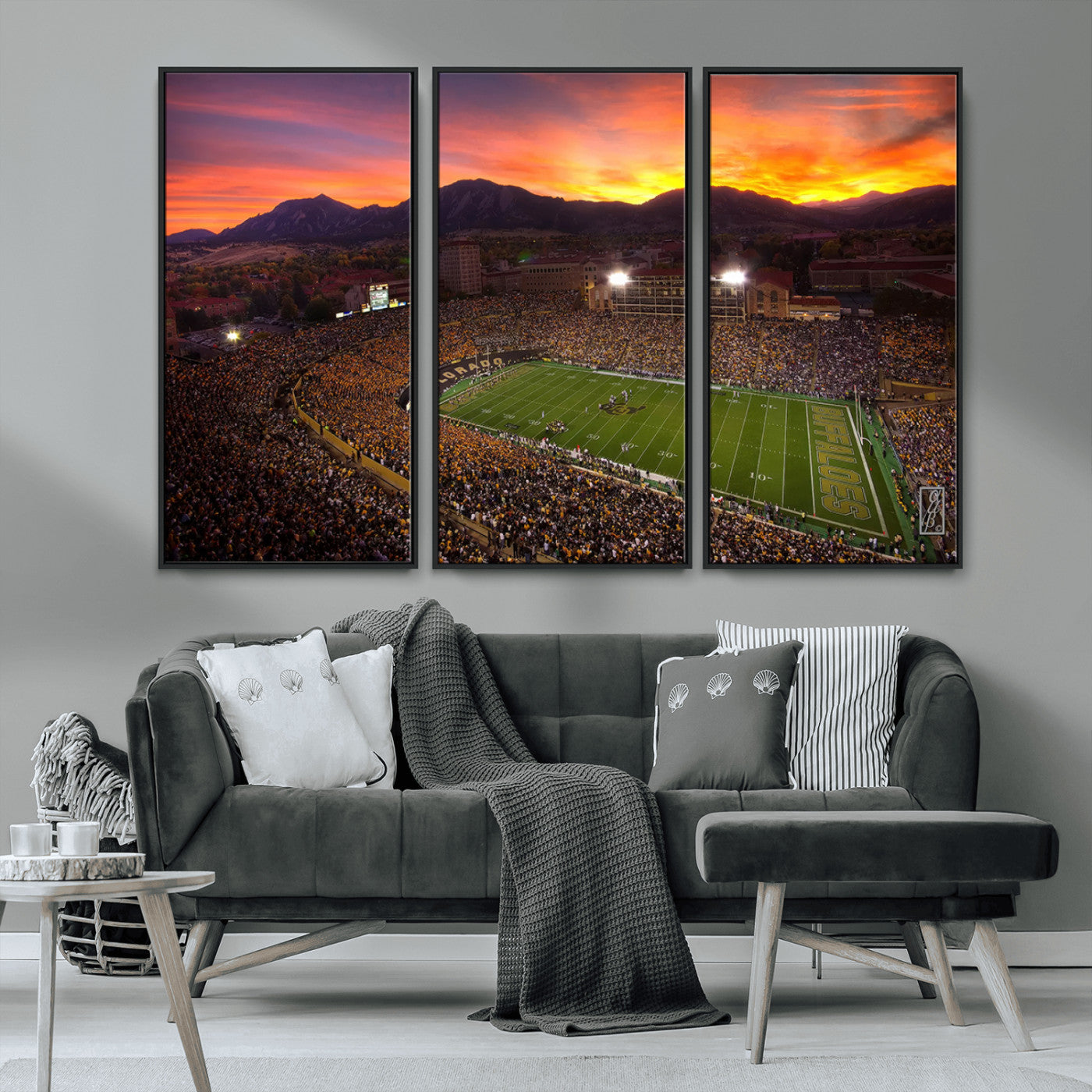 MGV-FC-48X32-3P - Colorado Buffaloes Football Team Print - Boulder Folsom Field Stadium Wall Art Canvas Print