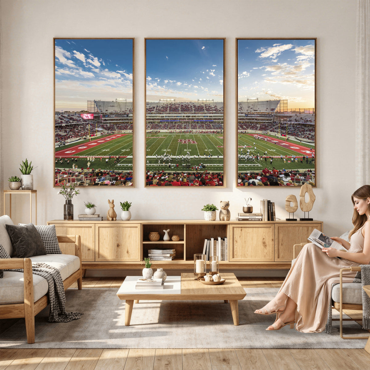 36612-MGV-CV-36X24 - Framed Houston Cougars Football Team Print - Houston TDECU Stadium Wall Art Canvas Print