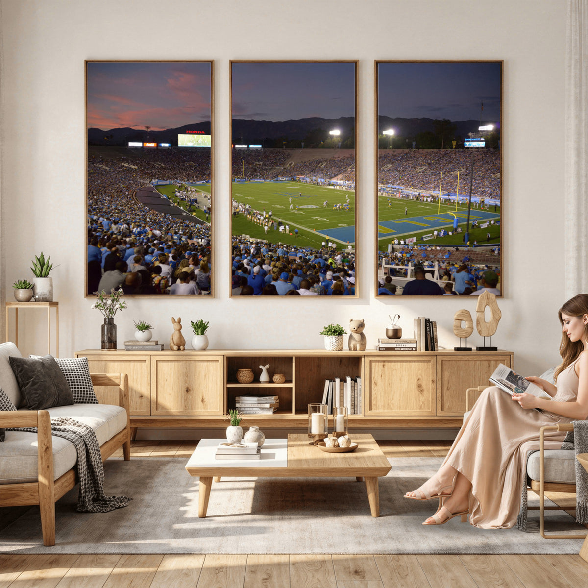90359-MGV-CV-36X24 - UCLA Bruins Football Team Print - Pasadena Rose Bowl Stadium Wall Art Canvas Print