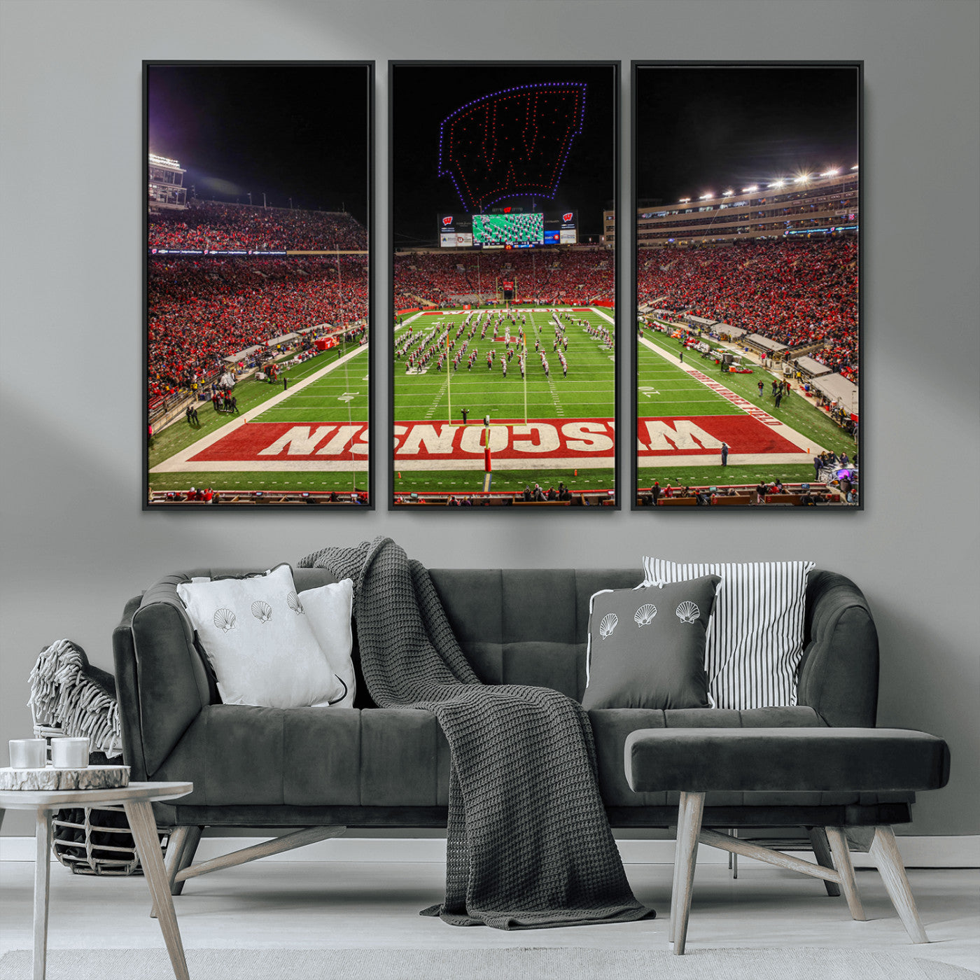 MGV-FC-48X32-3P - Wisconsin Badgers Football Team Print Canvas- Madison Camp Randall Stadium Wall Art Canvas Print