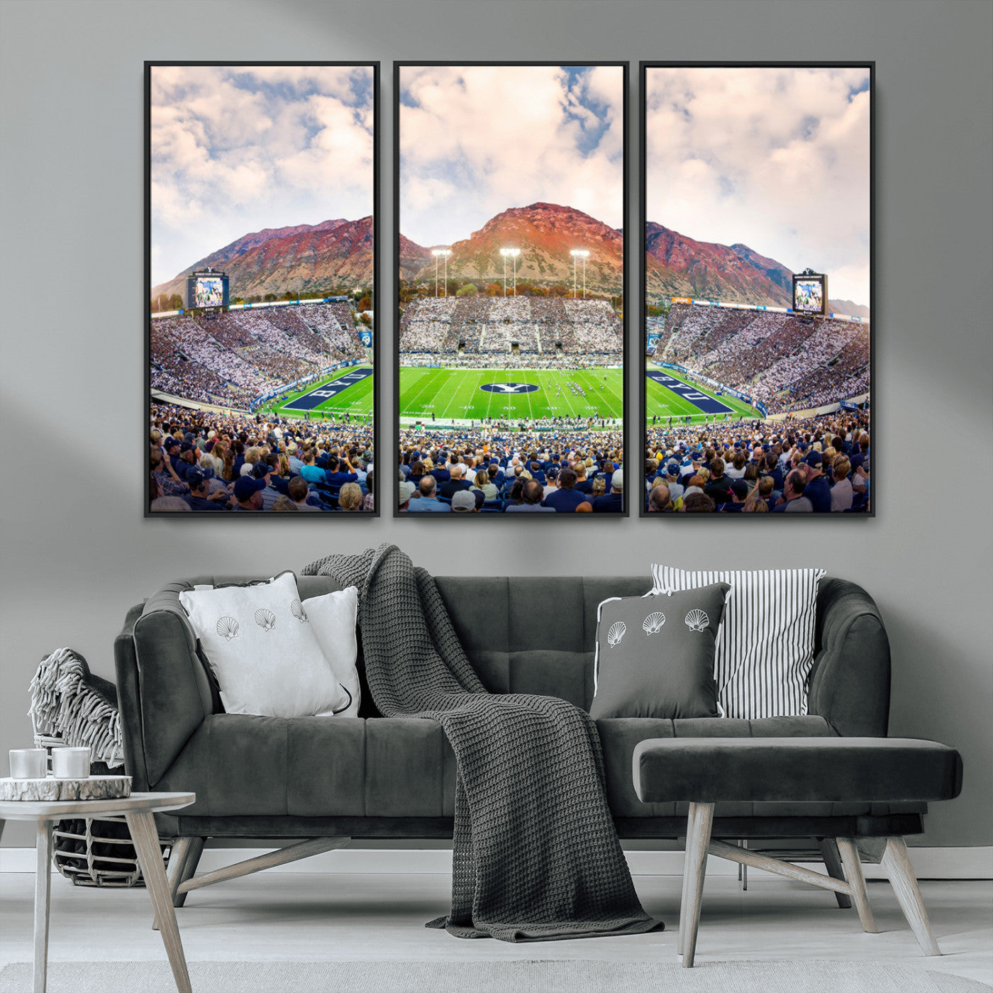 MGV-FC-48X32-3P - Brigham Young University Cougars Football Team Print - Provo LaVell Edwards Stadium Wall Art Canvas