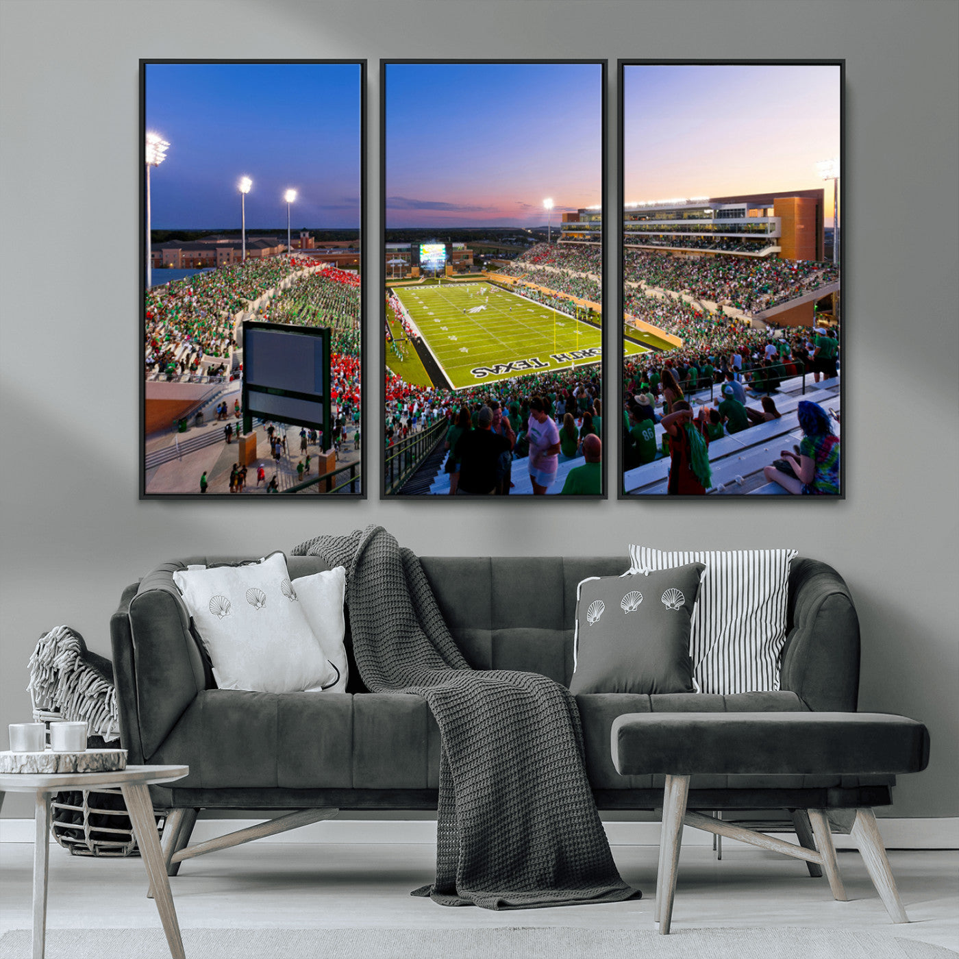 MGV-FC-48X32-3P - University of North Texas Mean Green Football Team Print - Denton DATCU Stadium Wall Art Canvas
