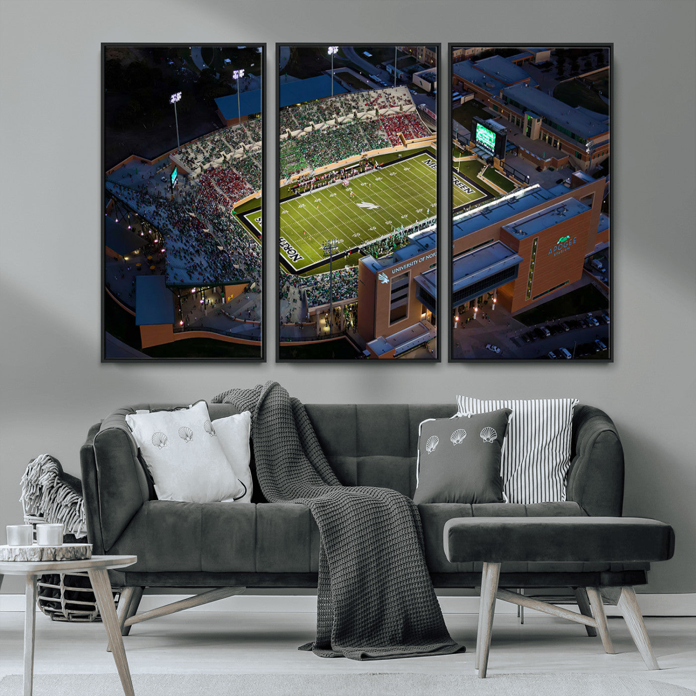 MGV-FC-48X32-3P - University of North Texas Mean Green Football Artwork, Football Team Print - Denton DATCU Stadium