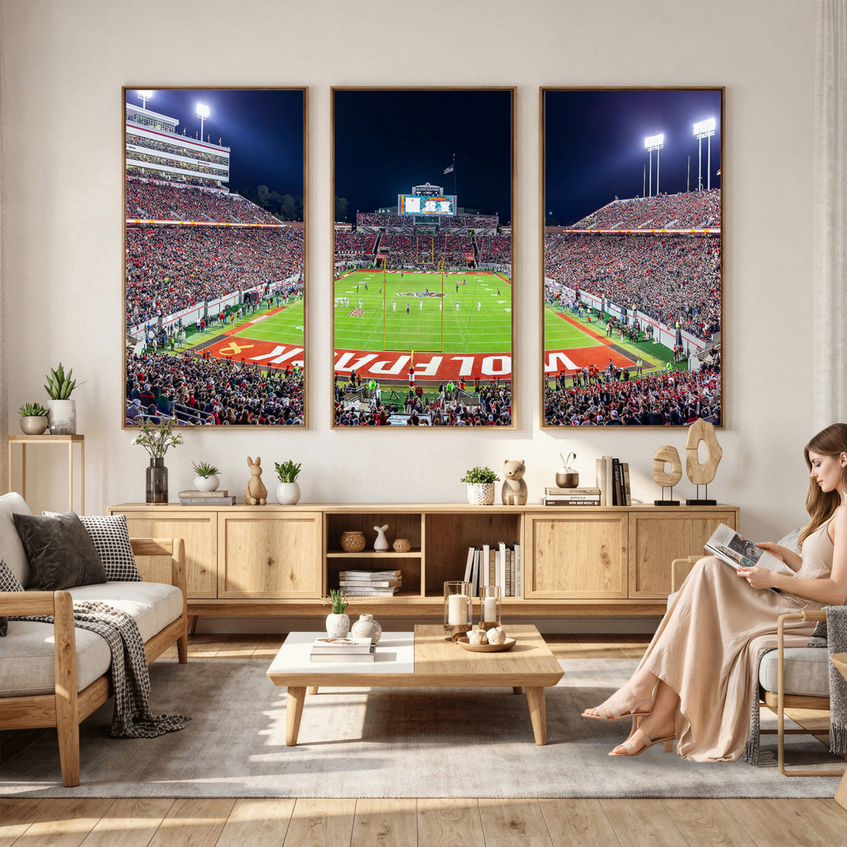 80943-MGV-CV-36X24 - Wolfpack Football Team Print - Raleigh Carter-Finley Stadium Wall Art Canvas Print