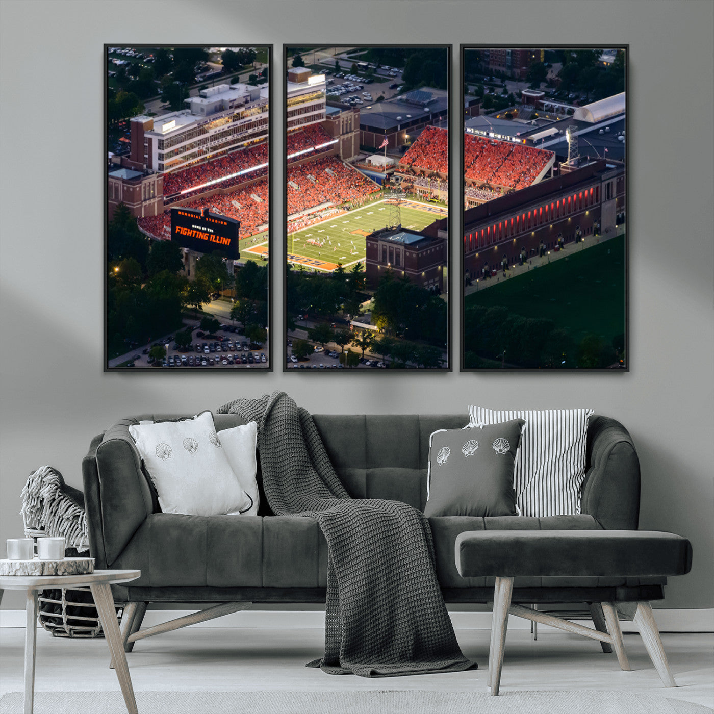 MGV-FC-48X32-3P - University of Illinois Fighting Illini Football Team Print - Champaign Illinois Memorial Stadium