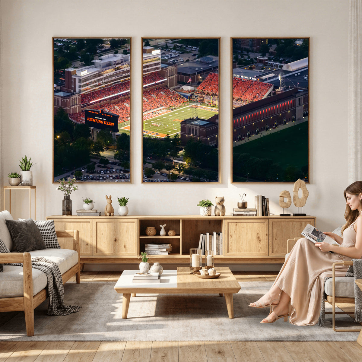 78052-MGV-CV-36X24 - University of Illinois Fighting Illini Football Team Print - Champaign Illinois Memorial Stadium